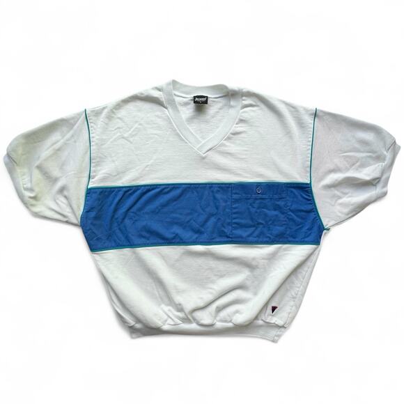 Jantzen Other - Vintage Jantzen Striped USA Made Short Sleeve V Neck Sweatshirt Pullover White L